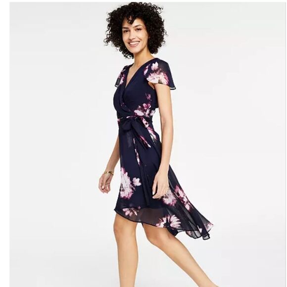 NWT DKNY Sheer Dark Floral Dress - Picture 5 of 16